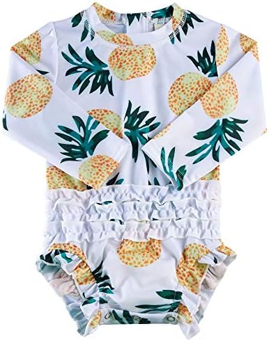 BFUSTYLE Baby Girls Pineapple Rashguard Swimsuit Uv 50+ Ruffles One Piece White Green Hawaiian Swimwear Zip 3-6 Months