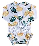 BFUSTYLE Toddler Girls Zipper Swimsuit Hawaii Long Sleeve Rash Guard White Green Pineapple Leaf Swim