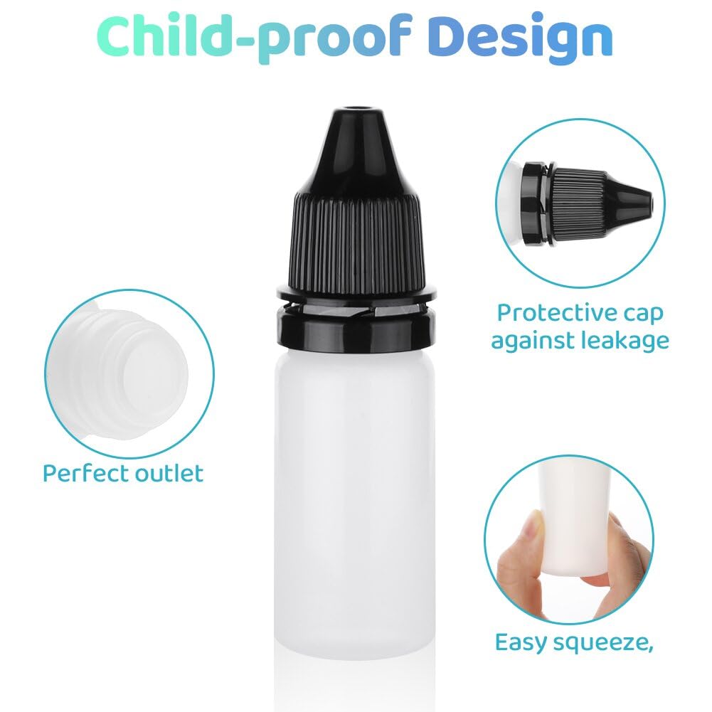 Omawrf Lot de 10 flacons compte-gouttes en plastique vides compressibles de 50 ml avec entonnoir, tasse à mesurer, étiquette, pipette de transfert