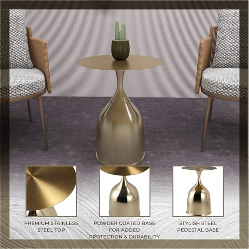 LeisureMod Oslo Series Modern Round Side Table with Gold Stainless Steel Top and Sleek Pedestal Base, Accent End Table for Living Room, Bedroom, Small Spaces, Stylish Home Decor Furniture, Gold by LeisureMod - Image 5