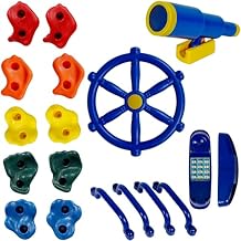 RedSwing Playground Accessories,Backyard Swing Set Pirate Plastic Playground Equipment Set with Ship Wheel, Telescope, Telephone,Rock Climbing Holds and Safety Handles for Outdoor Playhouse Treehouse