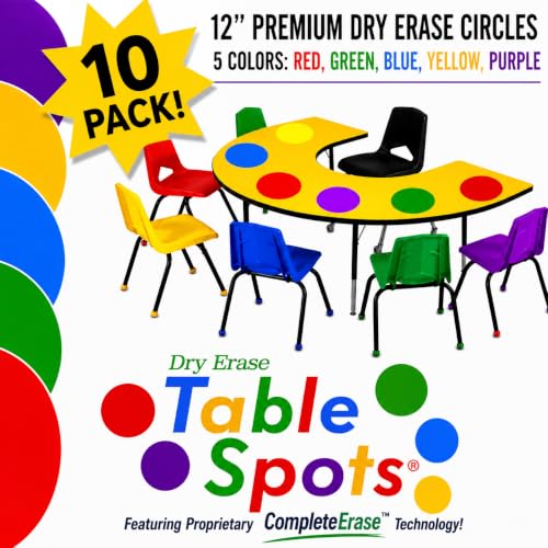 Image of NEW Larger Size! | The Original Table Spots for Teachers | No Staining, No Shadowing, Complete Erase! Dry Erase, 10 Pack Multicolor Circles, Wall Stickers, Decals