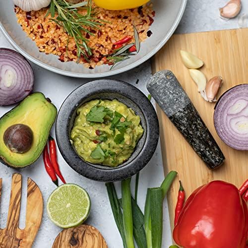 Zonte Pestle and Mortar Set - Natural Granite, Spice & Herbs Grinder, Pill Crusher, Complete with Silicone Garlic Peeler, 11.5 x 6 cm