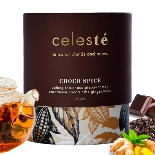 CelesTe Choco Spice - Chocolate Tea Loose Leaf - Premium Blend with Cinnamon, Cardamom, Cocoa Nibs, Ginger and Hops | 100% Natural Loose Leaf Oolong Tea (50gm) (25 Cups)