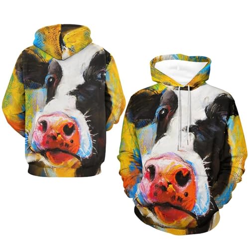 Sweat à capuche vache peinte pull décontracté pour sorties urbaines