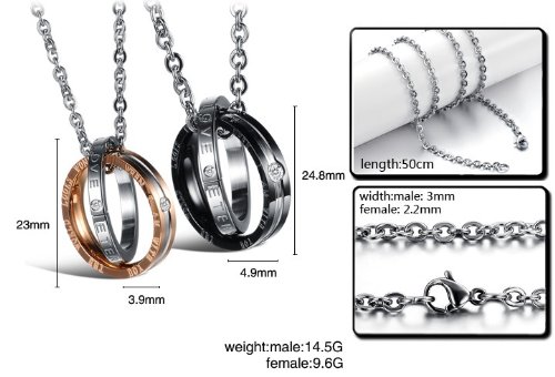 Lohome His & Hers Matching Set Fashion Accessories Titanium Stainless Steel Couple Pendant Double Loop Lovers Necklace Korean Love Style In A Gift Box (Lovers (1Pair)) #TOP4