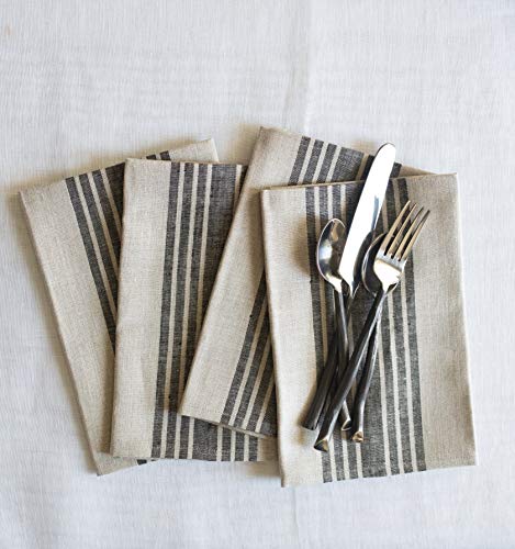 Solino Home Farmhouse Linen Napkins Set Of 4 – 100% Pure Linen Dinner Napkins 20 X 20 Inch – Black And Natural Napkins For Summer, Dining – Handcrafted From European Flax #TOP20