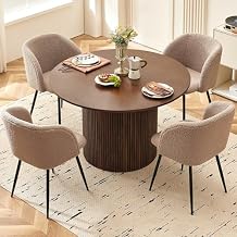 Homedot 5 Piece 47-inch Round Dining Table Set for 4, Rustic Walnut Dinner Table with Upholstered Dining Room Chairs Brown, Engineered Wood Kitchen Table with Wood Strips Base