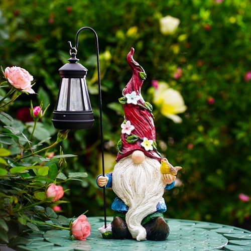 Pohabery Garden Gnomes Outdoor Statue with Solar Lights,Solar Gnomes Decorations for Yard Outdoor gnome Decorations for Garden, Patio Gnome Gifts for Mom