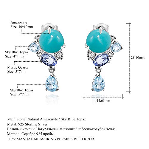 Gem's Beauty Sterling Silver Dangle Earrings Handmade Dangle Earrings Natural Amazonite Blue Topaz Drop Earrings Jewelry For Women #TOP2