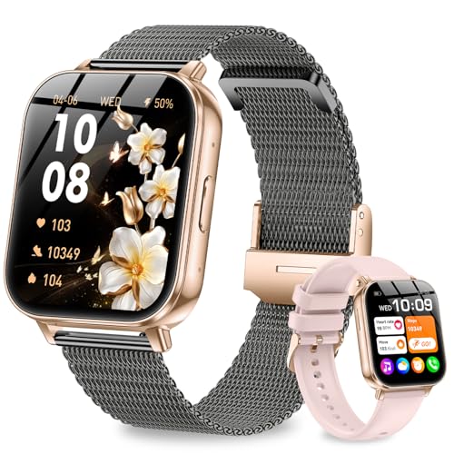 Fitoncloud Smartwatch Donna con Batteria 1000mAh, 1.83" HD Orologio Smartwatch con Chiamate/Fisiologia Feminile/Sonno/Frequenza Cardiaca/Contapassi, 100+ Sport, IP68 Smart Watch Android iOS Nero Oro