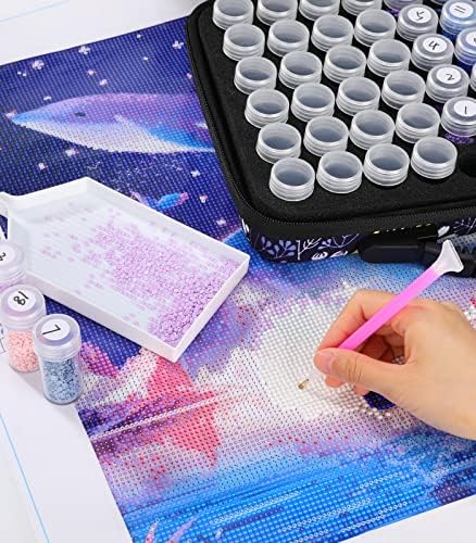 Dadanism Diamond Painting Storage Containers, 60 Slots Diamond Embroidery Accessories, Shockproof Jewelry Beads Organizer Tools Kit, Diamond Art Craft Accessories and Tools Carrying Case, Night Blue