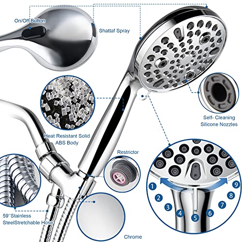 High-Pressure-Handheld-Shower-Head-10-Setting-Showerhead-47Detachable-Showerhead-Set-with-5ft-Hose-Adjustable-Bracket-and-Built-in-Power-Wash-to-Clean-Tub-Tile-Pets-Polished-Chrome
