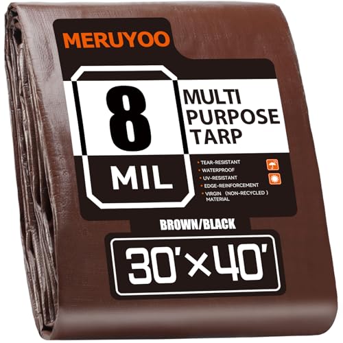 30x40 FT Tarp Waterproof 8 Mil Poly Tarps Medium Duty Waterproof UV & Rip Tear Resistant Reversible Large Tarp with Grommets for Carport Large Equipment Storage & Patio Canopy