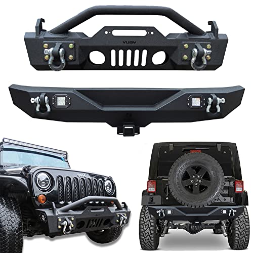 Ronghui JK Texture Black Front Bumper and Full-Width Rear Bumper Combo for 2007-2017 Wrangler JK JKU