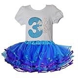 Snowflake Birthday Shirt with 4 Layers Sequim Trim Tulle Tutu (Age 3) White, Blue