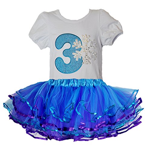 Snowflake Birthday Shirt With 4 Layers Sequim Trim Tulle Tutu (Age 3) White, Blue #TOP5