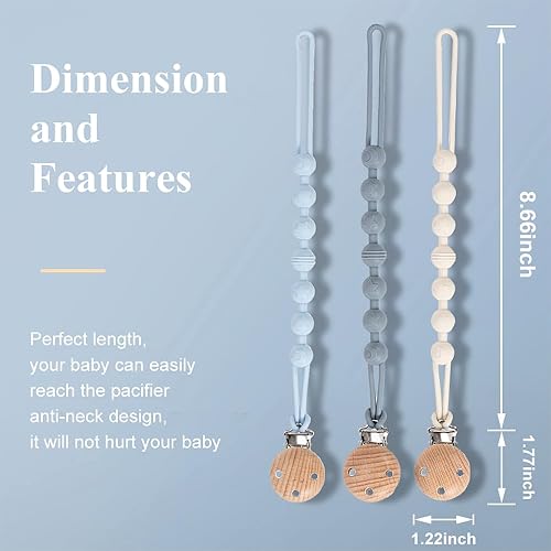 Miniatura 3 de Clip para chupete, paquete de 2 clips de silicona para chupete con diseño de madera, clip de soporte para chupete para bebé niño y niña (blanco)