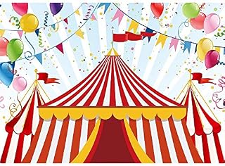 Allenjoy 7x5ft Circus Carnival Carousel Backdrop Red Tent Colorful Balloons Kids First 1st