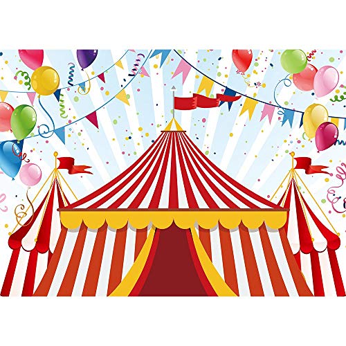 Allenjoy 7x5ft Circus Carnival Carousel Backdrop Red Tent Colorful Balloons Kids First 1st