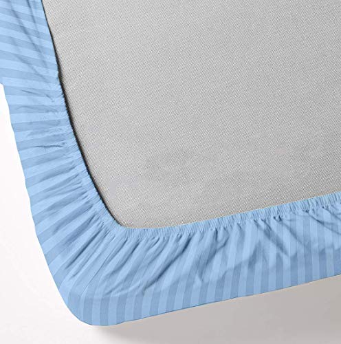 Extra Deep Sheets-Cotton Bed Sheets - 100% Cotton - 400 Thread Count - 22 Inch Extra Deep Pocket Fitted Sheet With Elastic All Around (4 Pcs Sheet Set) - (Light Blue Stripe - Queen Size) #TOP2