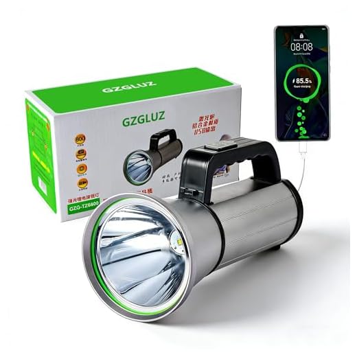 GZGLUZ 100000 High Lumens Flashlight, 16000mAh Rechargeable Flashlight with 5000M Beam, LED Torch (Floodlight/Spotlight), Aluminum Alloy Flashlight for Camping Hunting Emergency