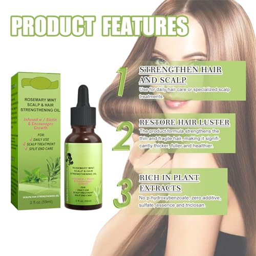 Rosemary Mint Scalp & Hair Strengthening Oil, Rosemary Oil for Hair Growth, Rosemary Essential Oils for Dry Damaged Hair Thinning Hair and Hair Loss, Nourishes Scalp, Hair Growth Products for Women Me
