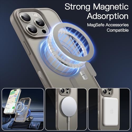 Image of JETech Magnetic Matte Case for iPhone 16 Pro Max, Natural Titanium | Cover Compatible with MagSafe, Camera Control Button, Translucent Matte Back, Slim Shockproof Protection