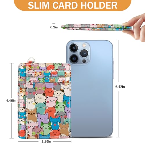 Image of Yonlevres Cat Credit Card Holder Slim RFID Wallet Women Small Travel Cute | Front Pocket, Handy, RFID Blocking, Woman Girls Ladies Gifts, D-ring for Keychain,Thin Mini Card Case, ID Window, PU Leather