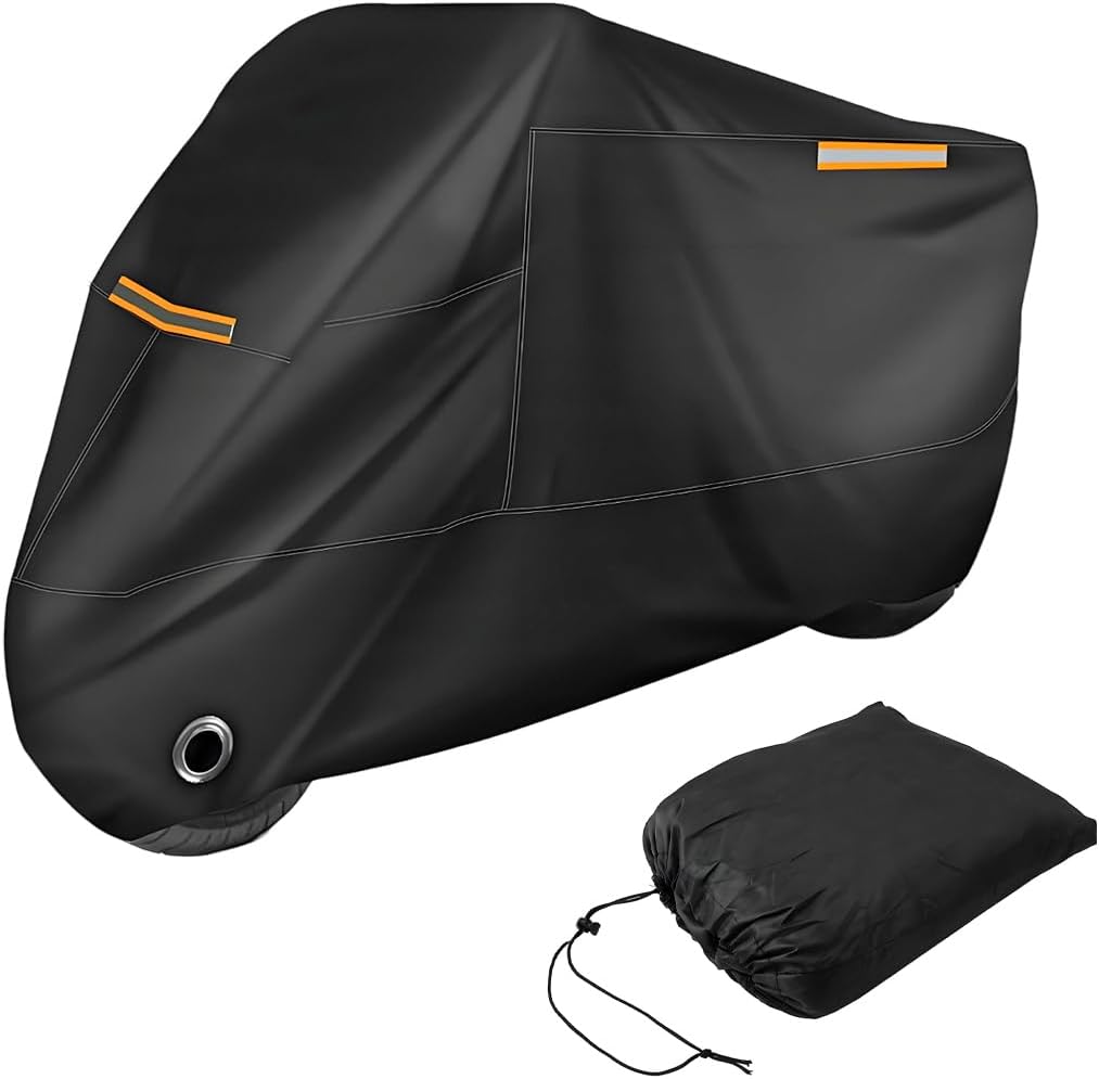 Motorcycle Cover, 190T All-Season Waterproof Sun Protect Motorcycle Cover with Lock Hole, All-Around Outdoor Protection Cover for Motorcycle Scooter, Motorcycle Accessories