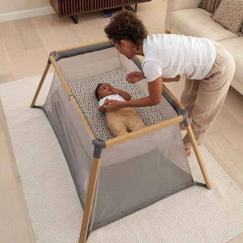 Image of Tutti Bambini CoZee Go 3-in-1 Foldable Baby Playpen, Portable Bassinet & Travel Crib | Playard with Mattress Included | Birth to 3 Years (Oak & Charcoal)