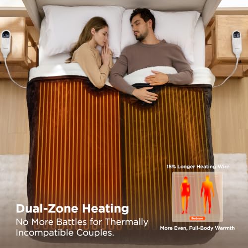 Image of Bedsure Heated Blanket King Size, Dual Control Electric Blanket, Black | Preheat Function,6 Heat /6 Timer Settings, 8H Auto Shut-Off, ETL /FCC, Soft Flannel Sherpa, Machine Washable, 84x90in