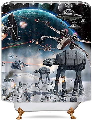 LIGHTINHOME Stormtroopers in Star War Movie Shower Curtain Panel White and Black Soldier Decor Fabric Bathroom Set Polyester Waterproof 72x72 Inch with 12-Pack Plastic Shower Hooks