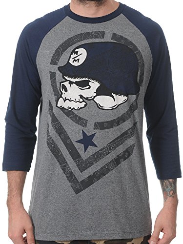 Metal Mulisha Men's Hype Raglan T-Shirt, Charcoal Heather/Navy, Small