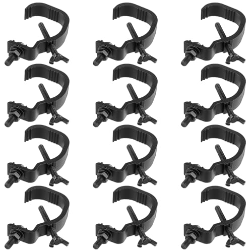 MAHIONG 12 PCS Heavy Duty Truss Clamp, Aluminium Alloy Stage Lighting Clamps, Suitable 30-51mm (1.1-2.0 Inch) Truss for Stage Lighting Projector Par Lights, Max Load 40 lb, Black