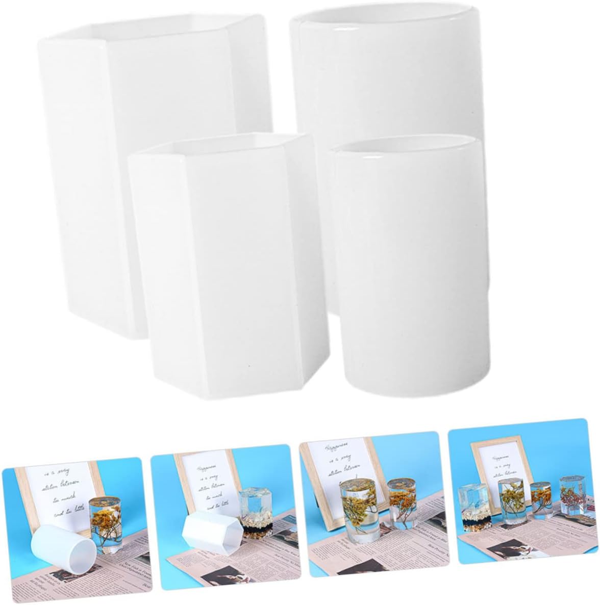 Xmas 4pcs Hexagonal Cylinder DIY Candle Molds for Handicrafts Soap