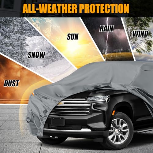 Image of Waterproof Premium Car Covers Replace for 2007-2025 Chevy Suburban /GMC Yukon XL /Cadillac Escalade ESV, 10 Layers Heavy Duty All Weather Car Cover with Zipper Door for Snow Rain Dust Protection