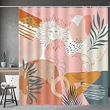 Aimego Boho Shower Curtain Modern Abstract Art Minimalist Sun Moon Plant Leaves Pattern Bohemian Sho