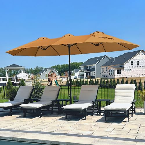 Image of PHI VILLA 15ft Large Outdoor Patio Umbrella with Base Included, Tawny