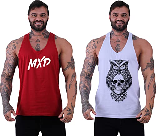 Kit 2 Regata Cavada Masculina MXD Conceito Academia Musculação Treino Gym (EG, Branco, Vermelho)