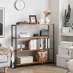 HCHQHS Bookshelf,4-Tier Industrial Bookcase,Rustic Wood and Metal Open Display Book Shelves Home Office,Bedroom Standing Shelf Unit,Horizontal Kitchen Shelf Organizer,Bathroom Storage Rack 47in - Image 2