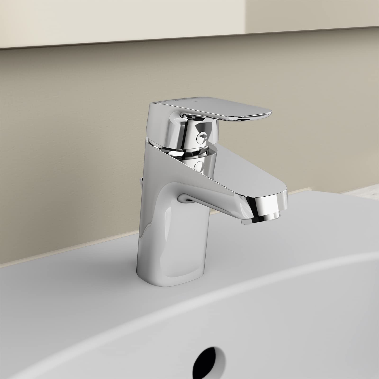 Ideal Standard B1711AA bateria umywalkowa Ceraflex, metalowy zestaw odpływowy G1 ¼, funkcja Bluestart, wysięg 101 mm, wysokość wylotu 68 mm, chrom