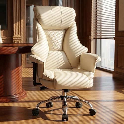 Big and Tall Office Chair - Executive High Back Leather Office Desk Chair with Adjustable Lumbar Support - Ergonomic Comfortable Heavy Duty Computer Gaming Chair with Padded Arms & Wide Seat - 1