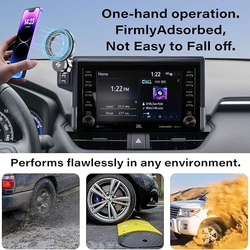 Image of Car Phone Holder for 2019-2025 Toyota RAV4 7 inch and 8 inch Screen Accessories | MagSafe Strong Magnetic Clip-On Cell Phone Mount, 360 Rotatable Hands-Free Holder, Not Block Air Vents