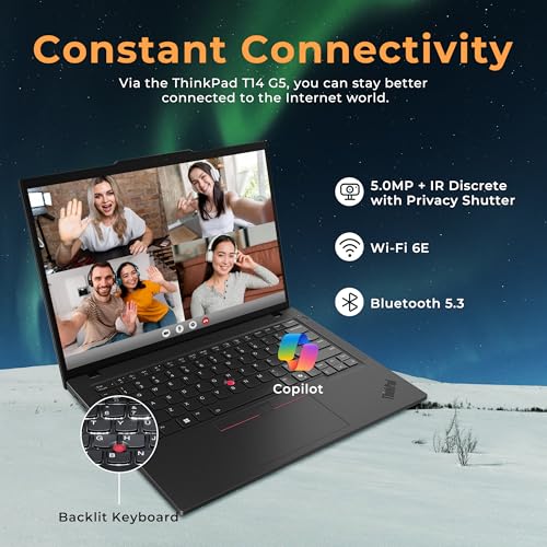 Image of Lenovo ThinkPad T14 Gen 5 14 inch WUXGA Laptop, AMD Ryzen 7 PRO 8840U, 32GB RAM, 2TB Storage(1TB SSD+1TB Docking Station Set), AMD Radeon 780M, Backlit Keyboard, Fingerprint Reader, Win 11 Pro, Black
