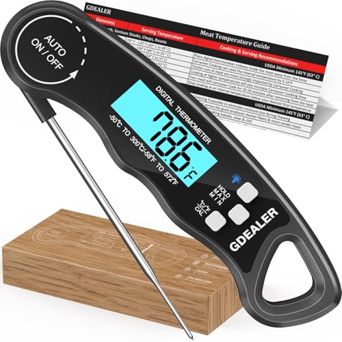GDEALER Meat Thermometer Digital Instant Read Thermometer Ultra-Fast Cooking Food Thermometer with 4.6” Folding Probe Calibration Function for Kitchen Milk Candy, BBQ Grill, Smokers (Grey)