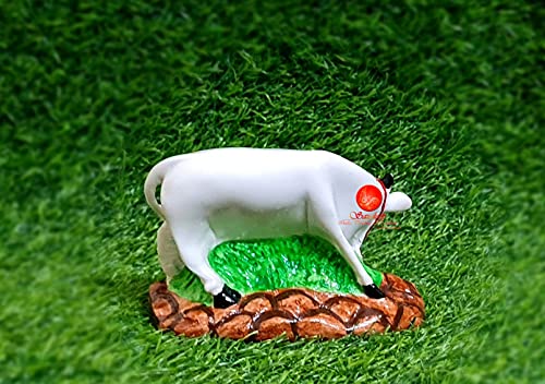 Image of SAUDEEP INDIA Good Luck Gift Items Art Handicraftgiftgallery Decorative Marble dust /Polyresin Cow and Calf Showpiece Idols and Figurines, 5x3x3Inch (White Cow)