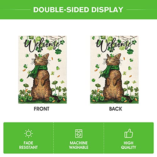 Avoin Colorlife St Patricks Day Welcome Cat House Flag 28 X 40 Inch Double Sided, Shamrock Lucky Clover Rustic Holiday Yard Outdoor Flag #TOP5