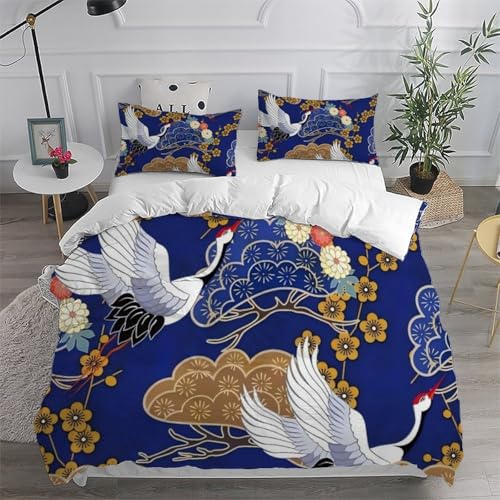 Housse de couette microfibre de qualité supérieure parure de lit motif grue blanche