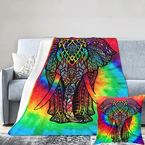 Voudlye Elephant Blankets Throw Tie Dye Rainbow Blanket 60"X50" For Women Men And Kids Comfort Warmth Soft Plush Throw For Bed Bedroom Sofa #TOP4